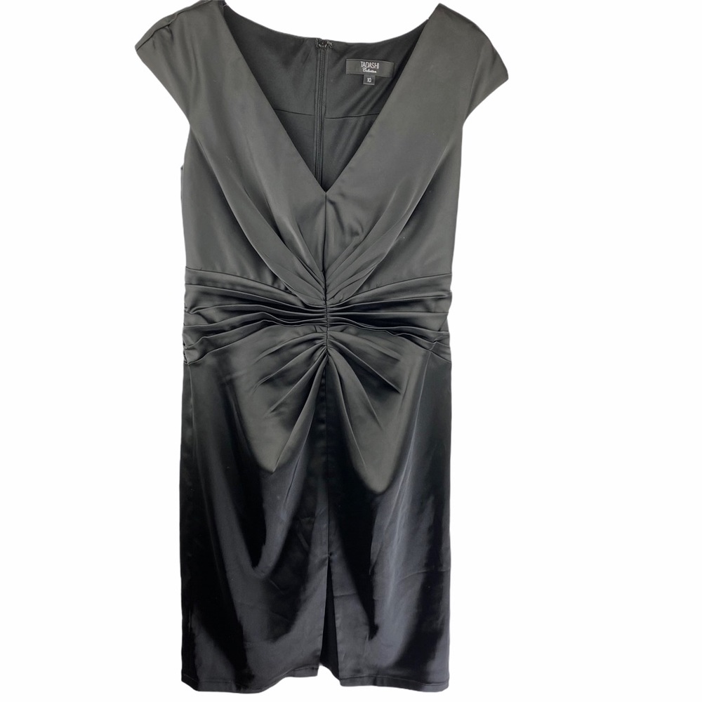 Tadashi Collection Black Satin Ruched Dress 10